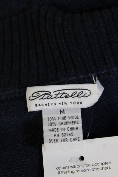 Piattelli Mens Pullover Sweater Dark Blue Cashmere Wool Collared Zip Size M