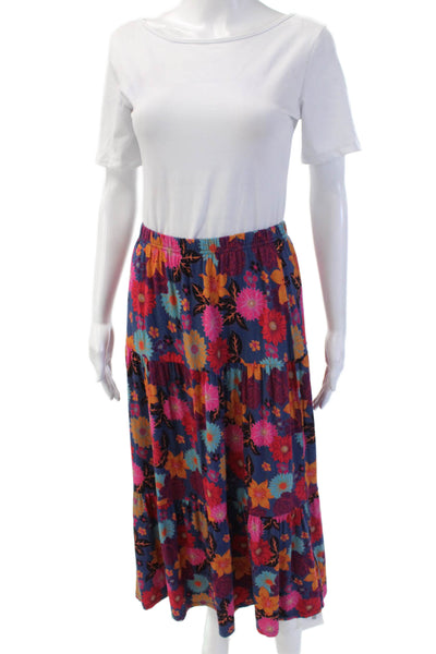 JW Los Angeles Womens Dark Blue Floral Maxi Peasant Skirt Size S
