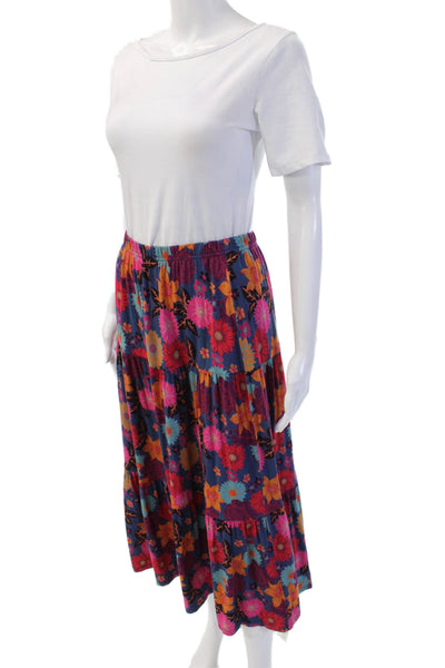 JW Los Angeles Womens Dark Blue Floral Maxi Peasant Skirt Size S