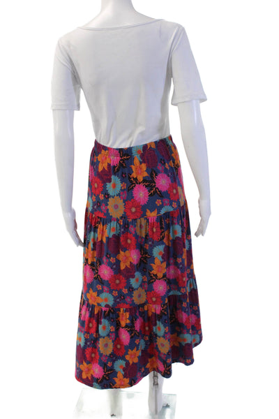 JW Los Angeles Womens Dark Blue Floral Maxi Peasant Skirt Size S