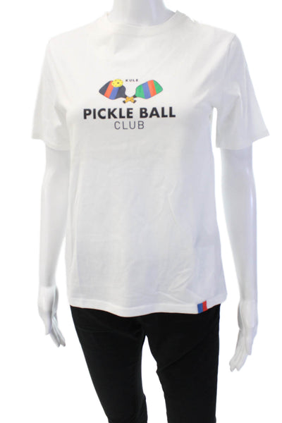 Kule Women Basic White Organic Cotton Graphic Crew T-Shirt Size XS