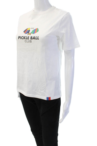 Kule Women Basic White Organic Cotton Graphic Crew T-Shirt Size XS
