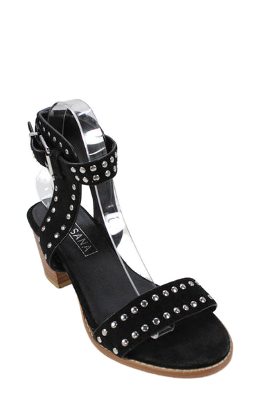 Sol Sana Womens Suede Studded Ankle Strap Sandal Heels Black Size 38 8
