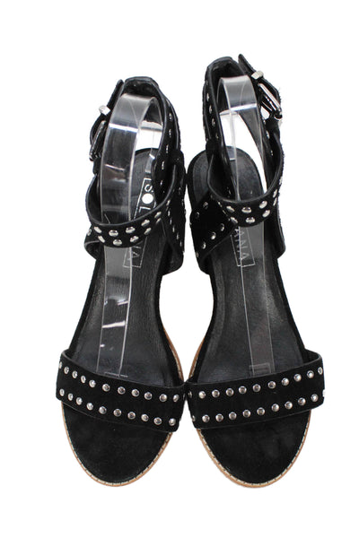 Sol Sana Womens Suede Studded Ankle Strap Sandal Heels Black Size 38 8