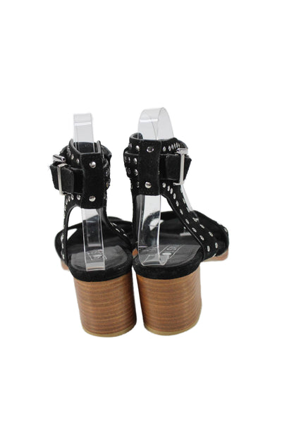 Sol Sana Womens Suede Studded Ankle Strap Sandal Heels Black Size 38 8
