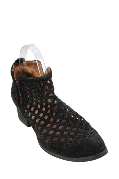 Jeffrey Campbell Womens Suede Open Knit Ankle Boots Black Size 7