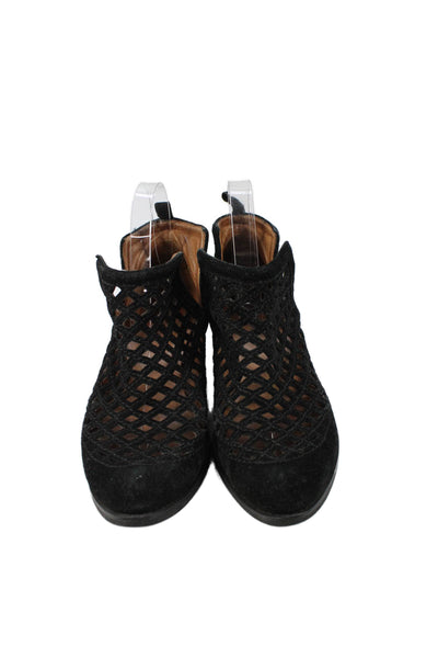 Jeffrey Campbell Womens Suede Open Knit Ankle Boots Black Size 7