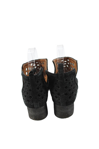 Jeffrey Campbell Womens Suede Open Knit Ankle Boots Black Size 7