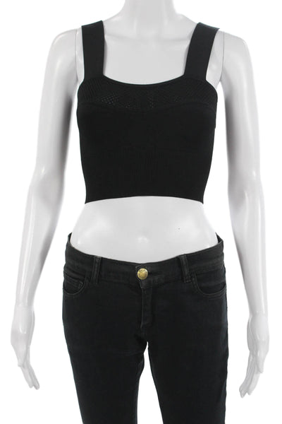 Fleur du Mal Womens Cropped Tank Black Cotton Square Neck Sleeveless Size XS