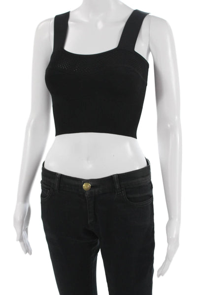 Fleur du Mal Womens Cropped Tank Black Cotton Square Neck Sleeveless Size XS