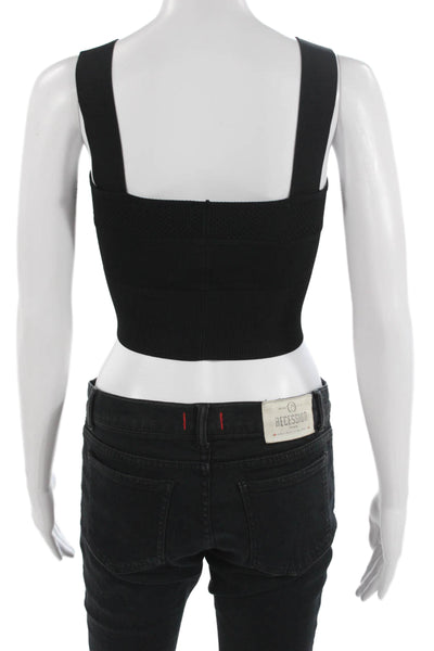Fleur du Mal Womens Cropped Tank Black Cotton Square Neck Sleeveless Size XS