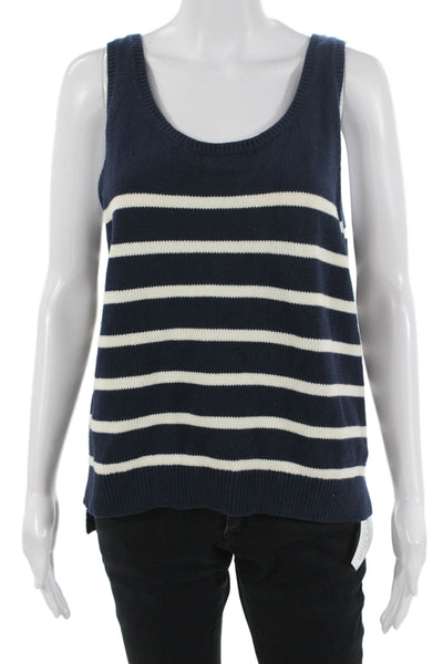 Kule Womens Basic Striped Dark Blue Cotton Tank Sleeveless Size XL