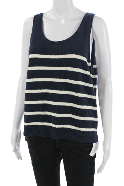 Kule Womens Basic Striped Dark Blue Cotton Tank Sleeveless Size XL
