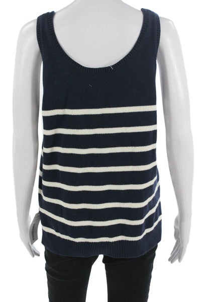 Kule Womens Basic Striped Dark Blue Cotton Tank Sleeveless Size XL