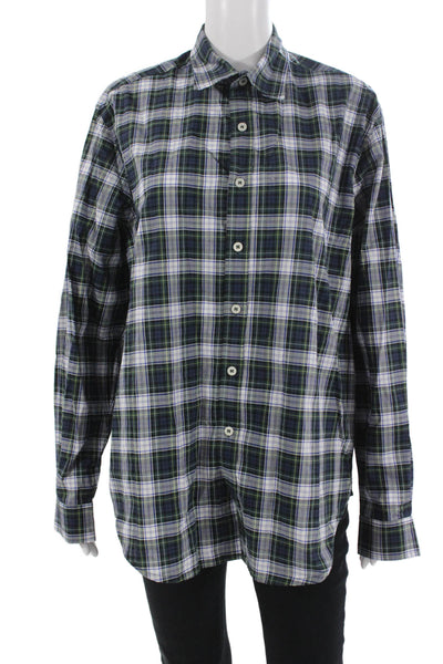 Kule Mens Button-Down Plaid Collared Long Sleeve Cotton Shirt Dark Blue Size M
