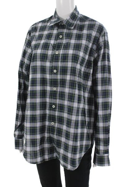 Kule Mens Button-Down Plaid Collared Long Sleeve Cotton Shirt Dark Blue Size M