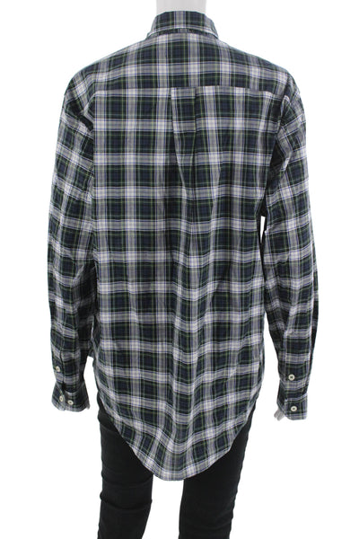 Kule Mens Button-Down Plaid Collared Long Sleeve Cotton Shirt Dark Blue Size M