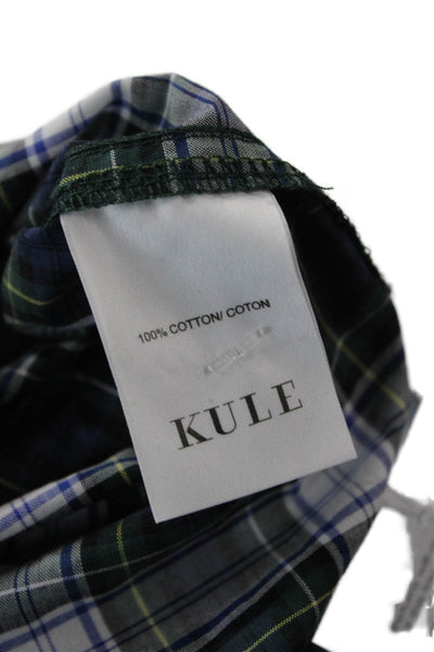 Kule Mens Button-Down Plaid Collared Long Sleeve Cotton Shirt Dark Blue Size M