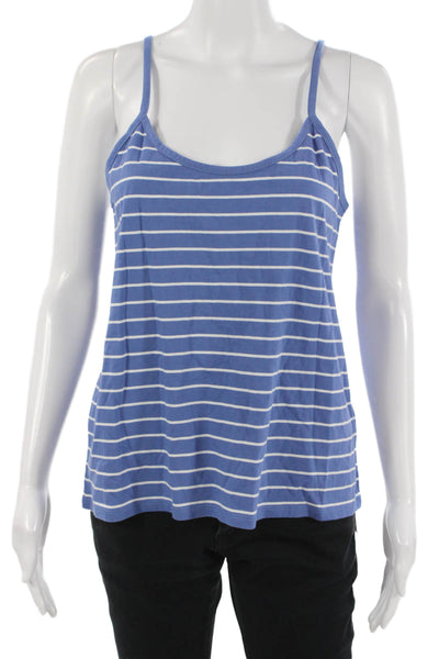 Kule Womens Basic Striped Cotton Camisole Blue Round Neck Sleeveless Size L