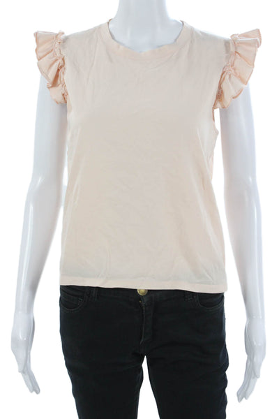Kule Womens Basic Beige Organic Cotton Crewneck Short Sleeve T-Shirt Size L