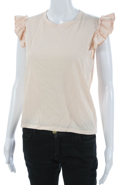 Kule Womens Basic Beige Organic Cotton Crewneck Short Sleeve T-Shirt Size L