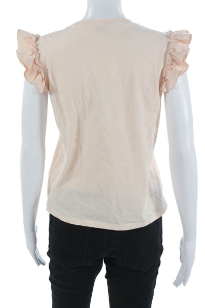 Kule Womens Basic Beige Organic Cotton Crewneck Short Sleeve T-Shirt Size L