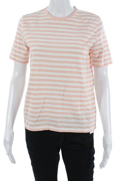 Kule Womens Striped Crew Neck Jersey T Shirt Pink Cotton Short Sleeve Size XS