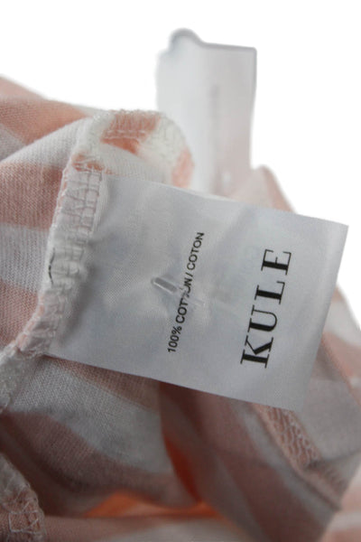 Kule Womens Striped Crew Neck Jersey T Shirt Pink Cotton Short Sleeve Size XS