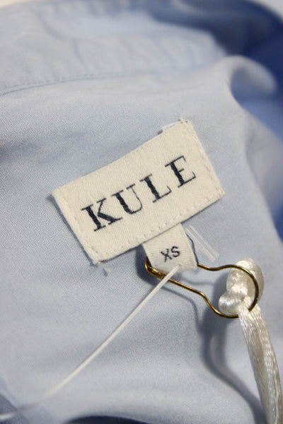Kule Women Light Blue Cotton Mock Neck Short Sleeve Button Up Blouse Size XS