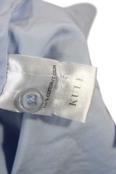Kule Women Light Blue Cotton Mock Neck Short Sleeve Button Up Blouse Size XS