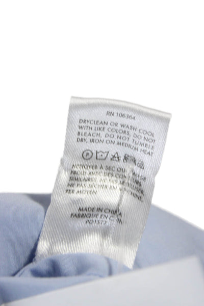 Kule Women Light Blue Cotton Mock Neck Short Sleeve Button Up Blouse Size XS