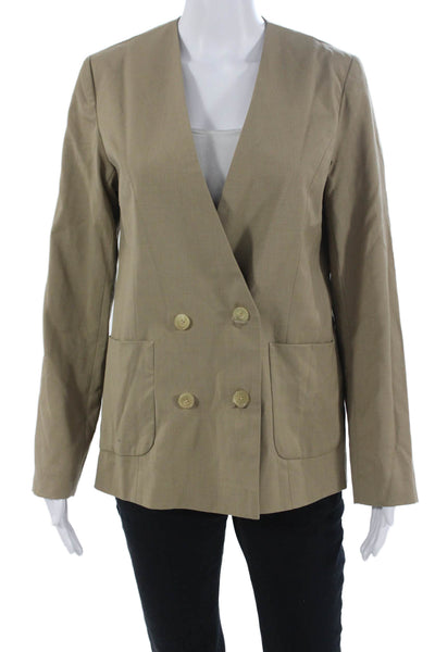 Kule Womens Beige V-Neck 100% Wool Blazer Long Sleeve Button Size M