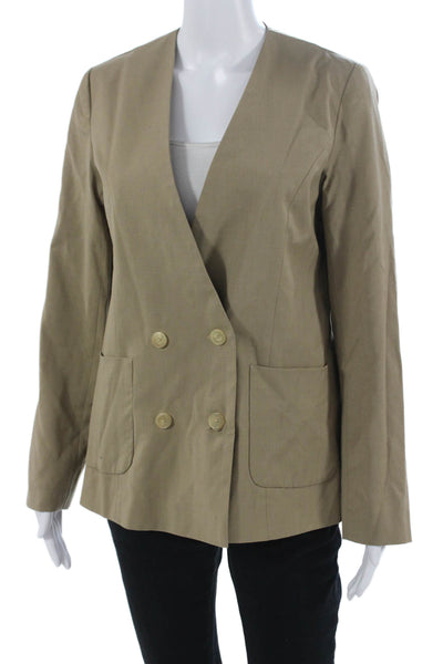 Kule Womens Beige V-Neck 100% Wool Blazer Long Sleeve Button Size M