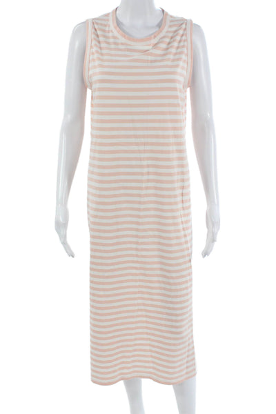 Kule Women Striped Sleeveless Tank Dress Pink Crew Neck Full Length Size M