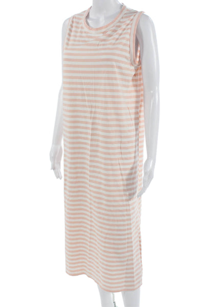 Kule Women Striped Sleeveless Tank Dress Pink Crew Neck Full Length Size M