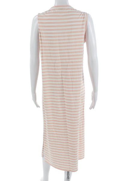Kule Women Striped Sleeveless Tank Dress Pink Crew Neck Full Length Size M