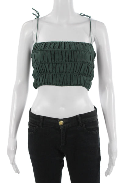 Mirth Womens Cropped Camisole Green Square Neck Tie Bohemian Size XS