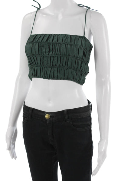 Mirth Womens Cropped Camisole Green Square Neck Tie Bohemian Size XS