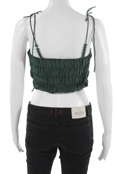 Mirth Womens Cropped Camisole Green Square Neck Tie Bohemian Size XS