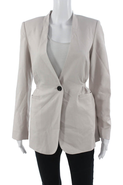 A Emery Unisex Beige V Neck Button Blazer Long Sleeve Solid Fall Size 6