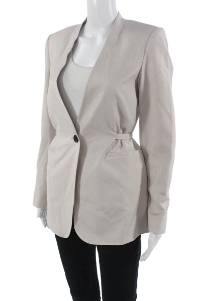 A Emery Unisex Beige V Neck Button Blazer Long Sleeve Solid Fall Size 6