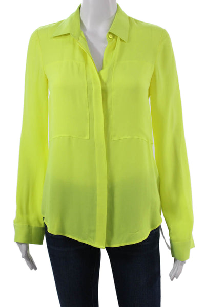 Theory Womens Yellow Supima Cotton Long Sleeve Button Up Blouse Size PP