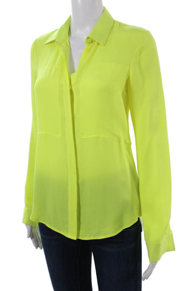 Theory Womens Yellow Supima Cotton Long Sleeve Button Up Blouse Size PP