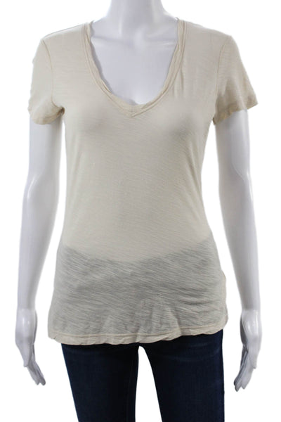 Standard James Perse Womens Beige Supima Cotton V-Neck Basic T-Shirt Size 2