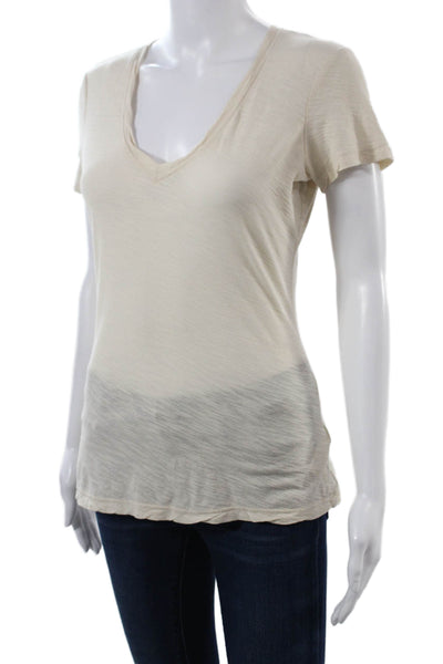 Standard James Perse Womens Beige Supima Cotton V-Neck Basic T-Shirt Size 2