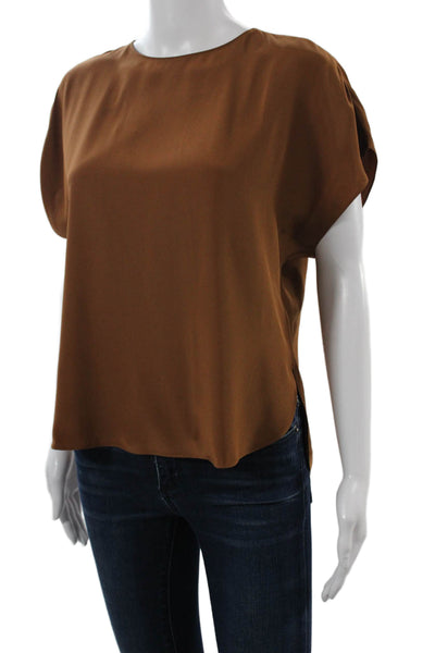 Banana Republic Women Silk Round Neck Sleeveless Brown Blouse Size 2XS
