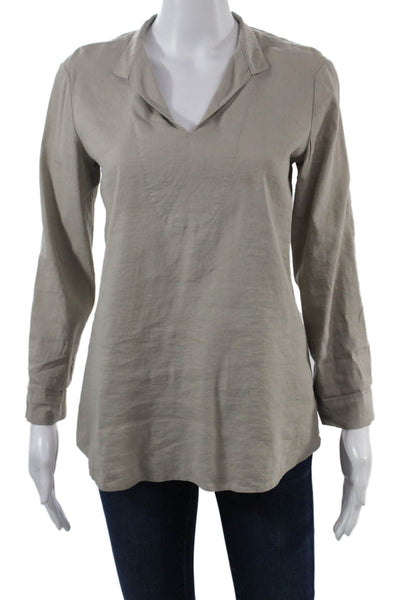 Theory Women Tunic V Neck Long Sleeve Gray Linen Blend Blouse Size S