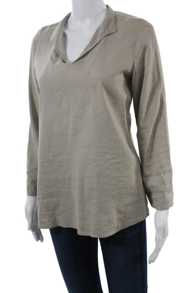 Theory Women Tunic V Neck Long Sleeve Gray Linen Blend Blouse Size S