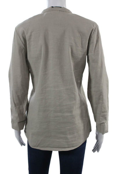 Theory Women Tunic V Neck Long Sleeve Gray Linen Blend Blouse Size S