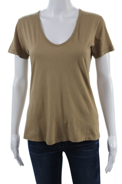 Vince Women Brown V Neck Basic T Shirt Pima Cotton Short Sleeve Fall Size XS
